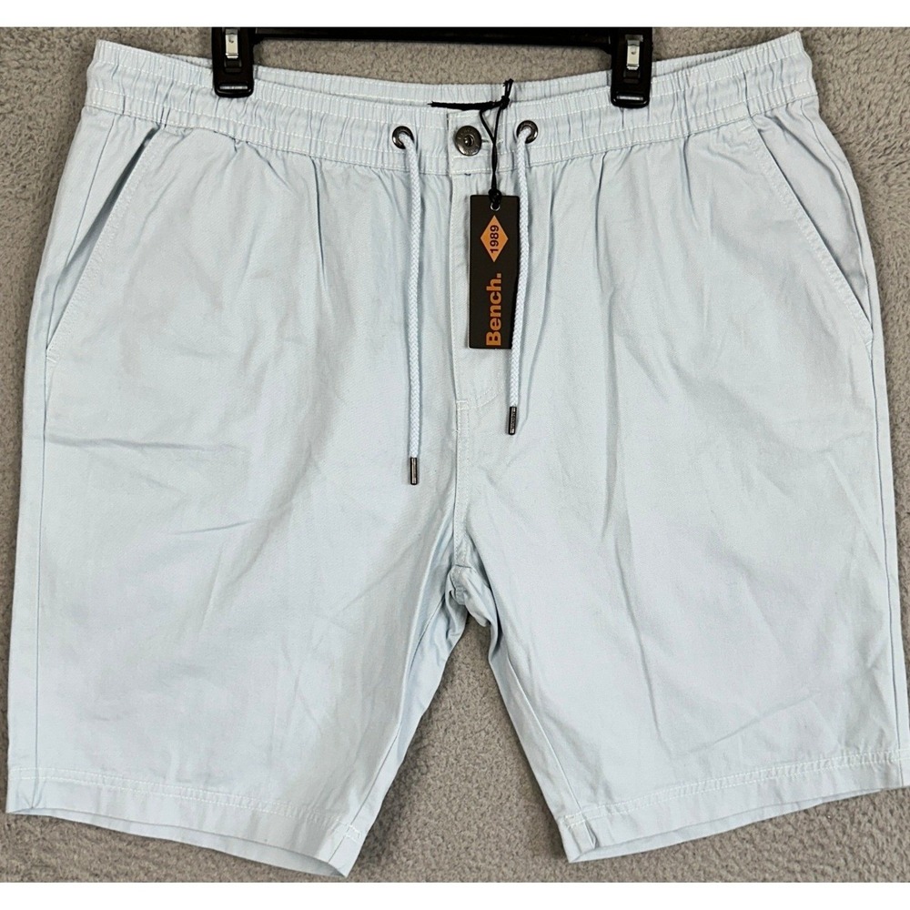 NEW Bench Shorts Mens 2XL Light Blue Casual Chino Stretch Waist Drawstring Logo